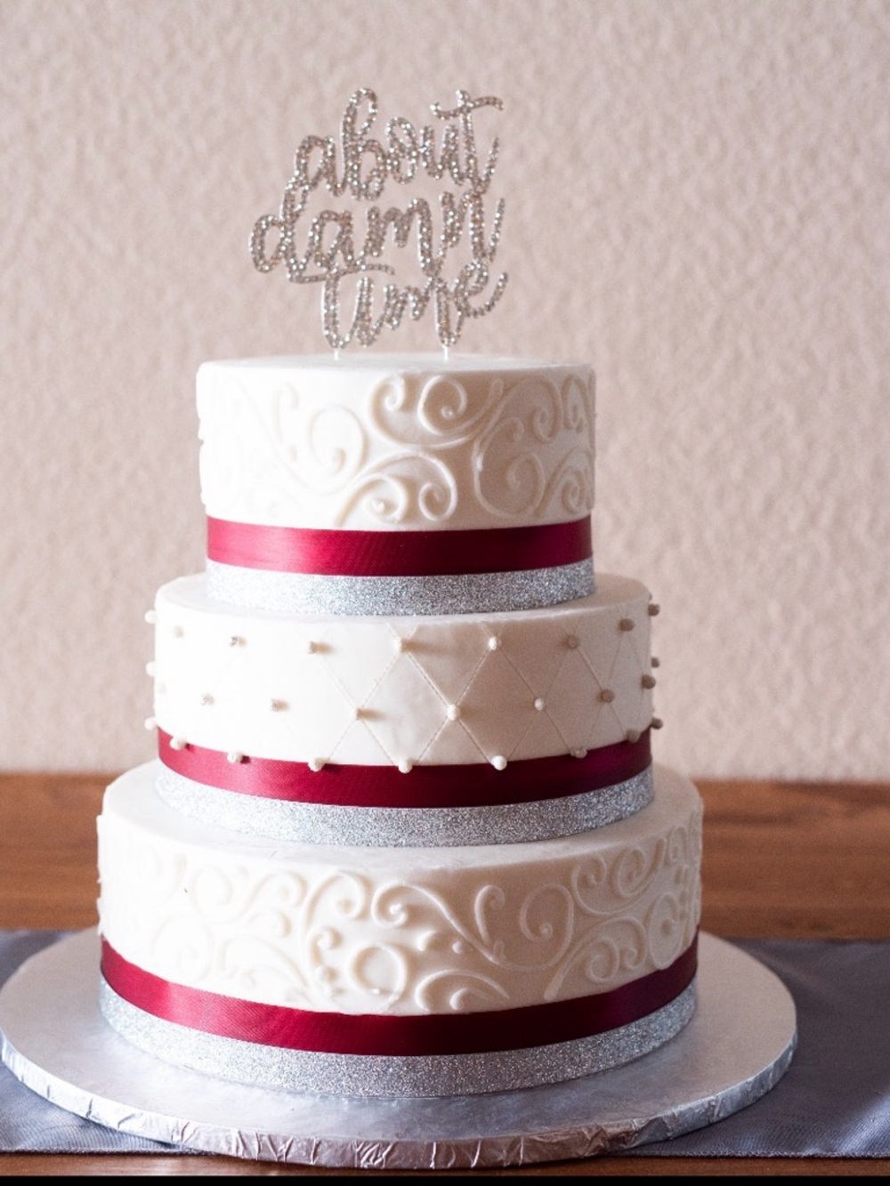 Silver Wedding Cake Topper with Rhinestones About Damn Time Funny - Picture 4 of 4